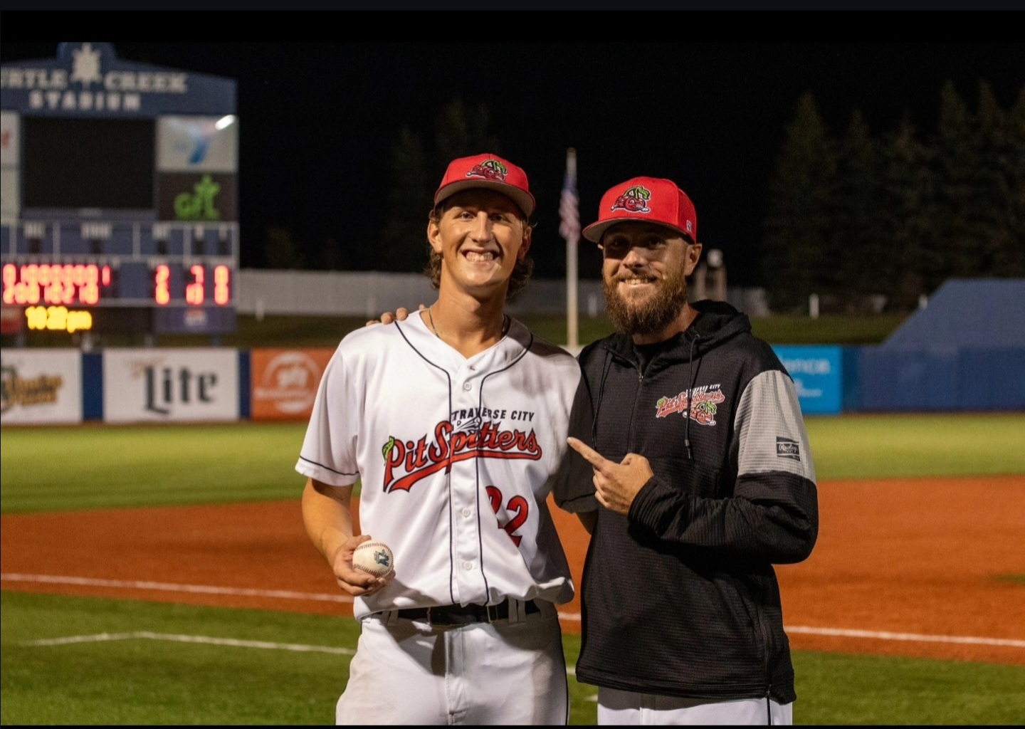 Coach Kevin with an athlete at Pit Spitters stadium